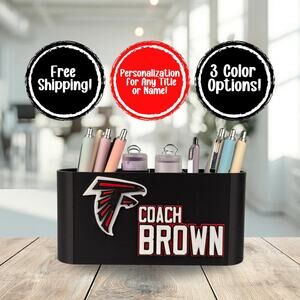 Personalized Falcons Desk Organizer, Custom Falcons Gifts, Gift for Teacher